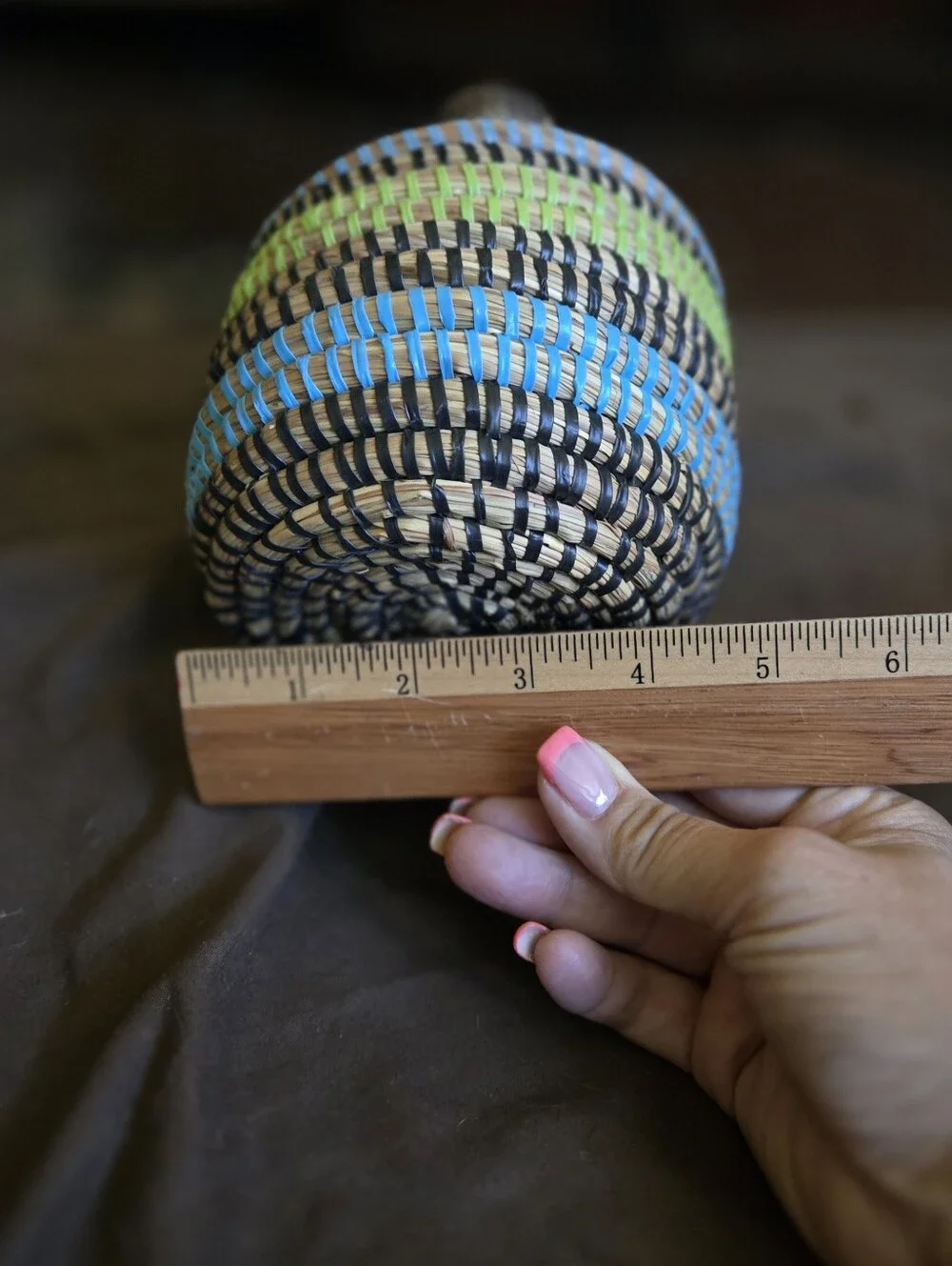 Handwoven Blue & Green Decorative Lidded Basket -Handmade
